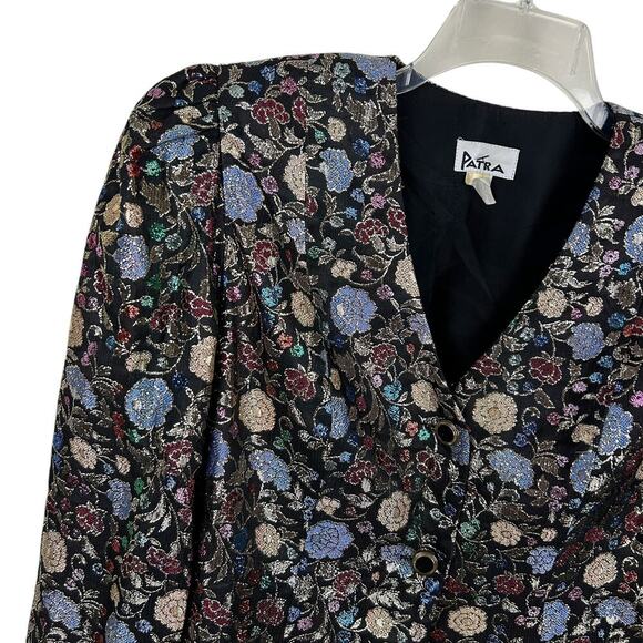 Vintage 80s Baroque Metallic Floral Structured Blazer L - Picture 2 of 4